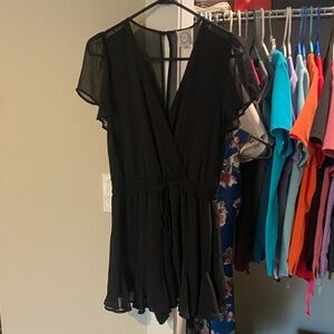 Blue Rain Black Romper with Sheer Short Sleeves